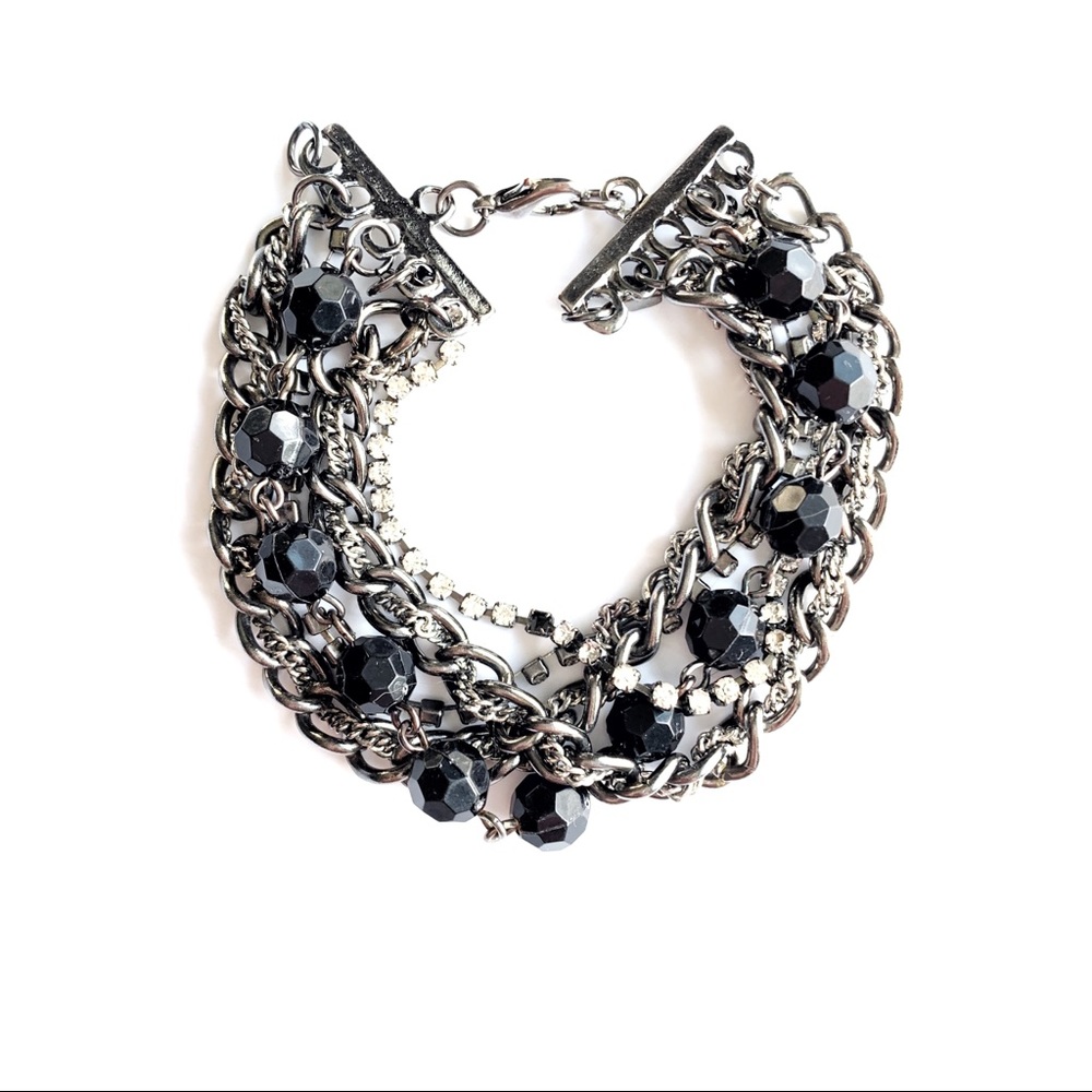 Black & Silver Toned Multi-Strand Bracelet